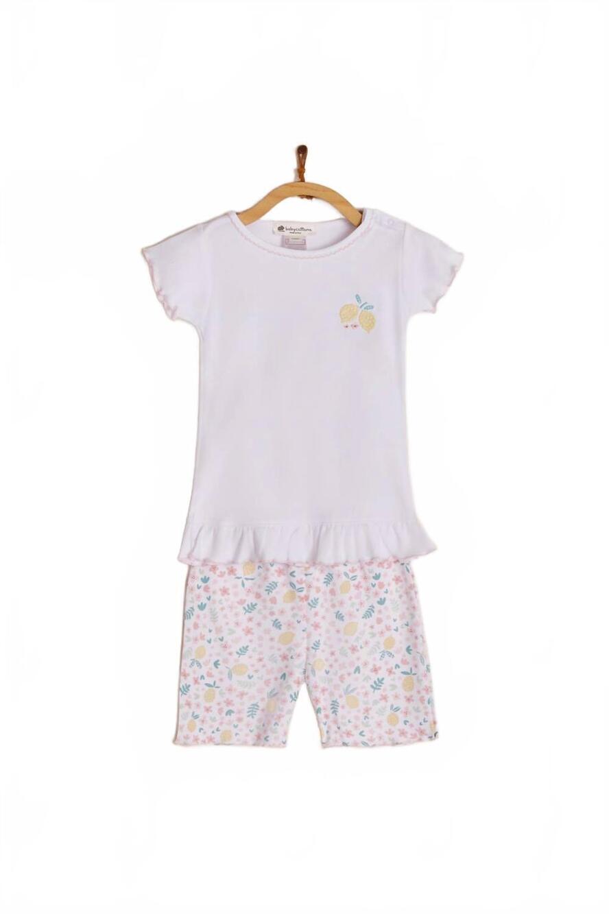 NEW BABYCOTTONS girls' lemon snug short pajama in white